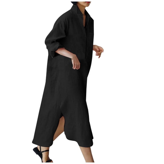 Ladies Casual Oversized Long Sleeve Cardigan Dress With Asymmetrical Hem And High Slit Maxi Skirt