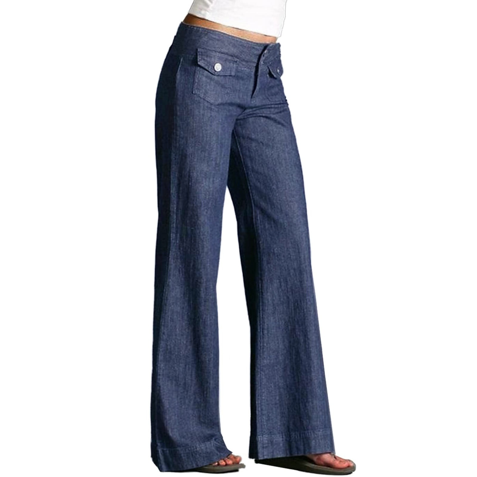 Ladies Casual Pocket Cargo Button Down Loose Jeans - Walmart.com