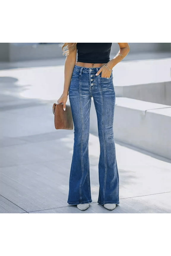 Ladies' Casual Slim And Washed Micro Trumpet Denim Trousers. Jean Pants for Women Ripped Long Stilt Pants Ladies Denim Size 9 Pants Denim Knit Leggings Jean Pajama Pants Women Stretch Leggings for