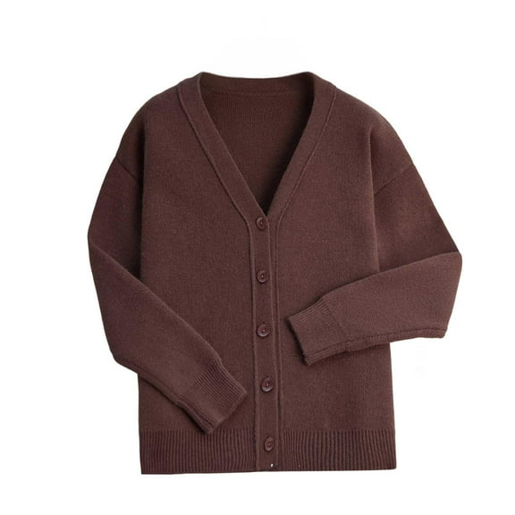 Ladies' Casual Solid Color Button V-neck Long Sleeved Knitted Cardigan Jacket Top