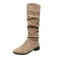 thumbnail image 1 of Xiaoxatg Ladies Casual Solid Color Large Size Heel Mid Calf Boots for Women - Footwear for Various Occasions 7 Khaki, 1 of 9