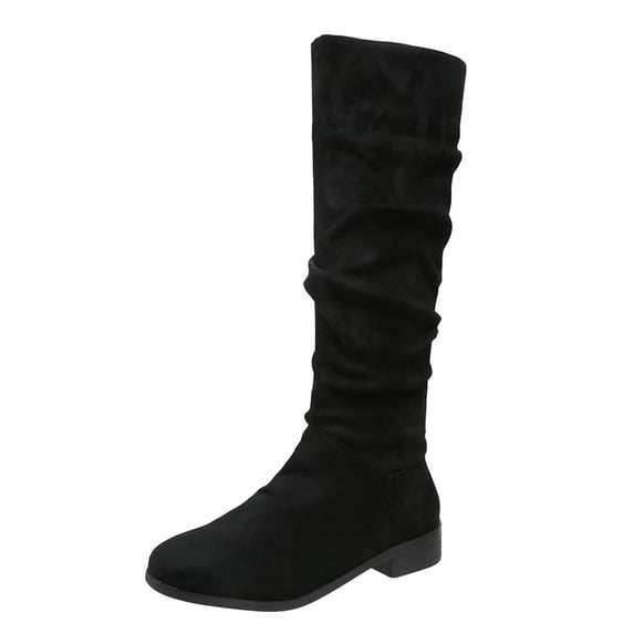 Xiaoxatg Ladies Casual Solid Color Large Size Heel Mid Calf Boots for Women - Footwear for Various Occasions 8 Black