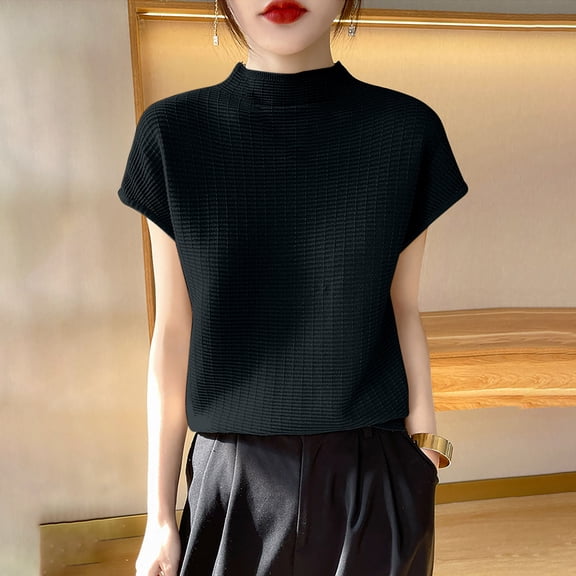 Ladies' Casual Solid Color Short Sleeved Round Neck Knitted