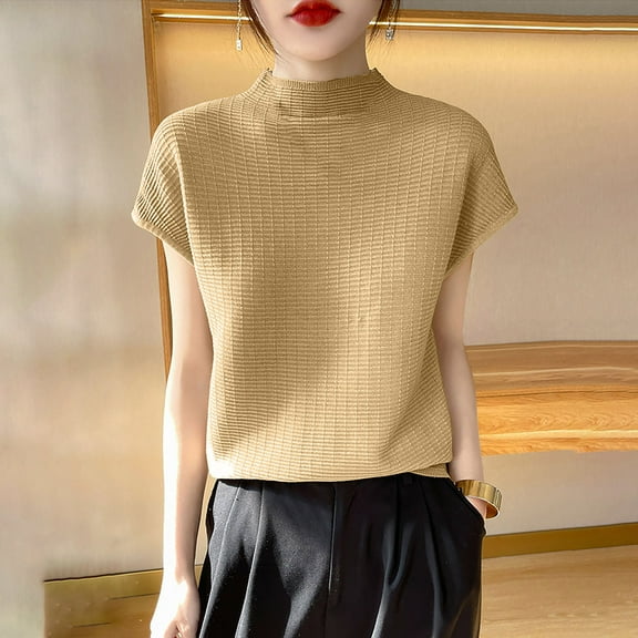 Ladies' Casual Solid Color Short Sleeved Round Neck Knitted