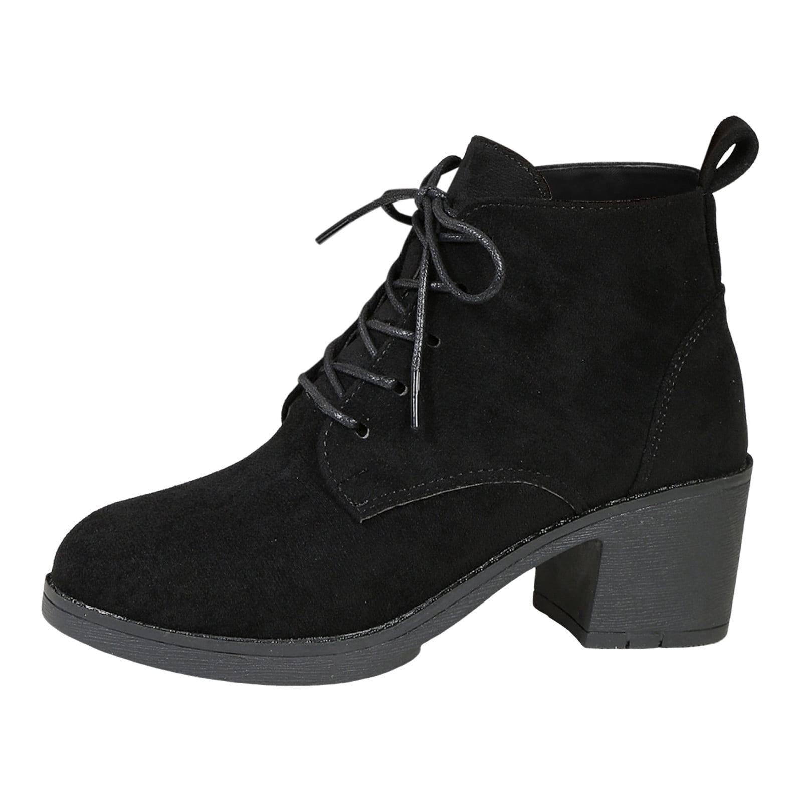 Ladies Casual Solid Color Suede Lace Up Heel High Large Size Ankle Boots Short Boots Leather Boots for Women Lace up Women Booties And Boots with Studs Slip on Boots for Women