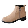 Ladies Casual Solid Color Suede Round Toe Metal Round Buckle Zipper