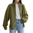 thumbnail image 1 of Ladies' Casual Solid Color Zipper Stand Up Collar Long Sleeved Knitted Cardigan Jacket Top, 1 of 7