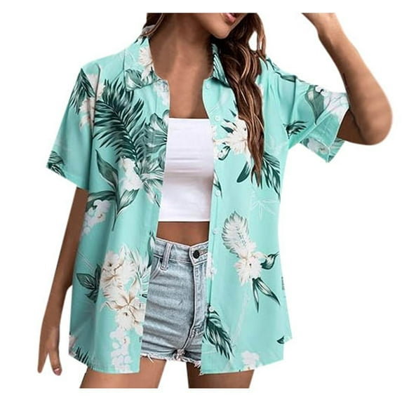 Ladies' Casual and Fashionable Summer Beach Print Short Sleeved Shirt for Women