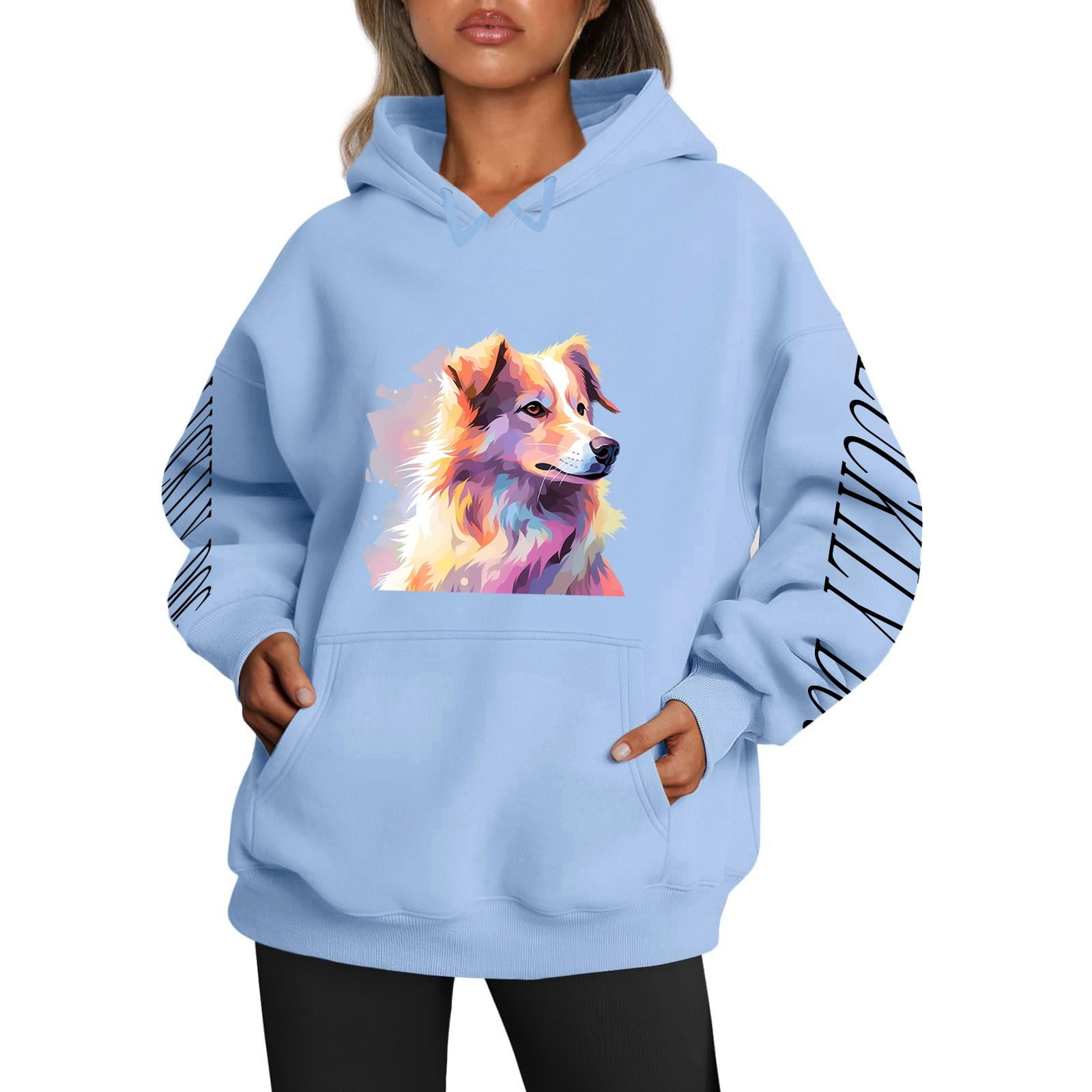 Ladies' Cat And Dog Print Casual Tying Hoodie for Relaxation National ...