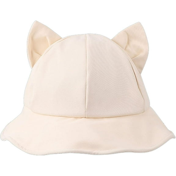 Ladies Cat Ears Bucket Hat Solid Color Fisherman Hat for Women Folding Sun Hat Y2K Style
