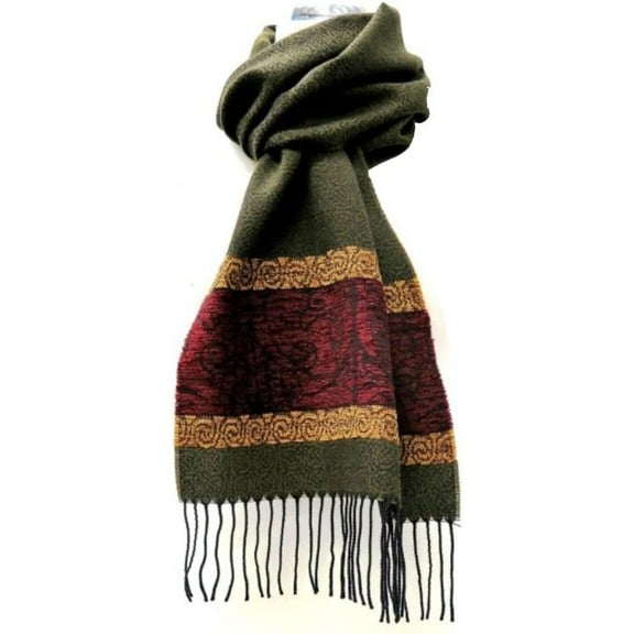 Ladies Celtic Scarf With Fringe, 45% wool and 55% chenille, Made in Scotland (Olive)