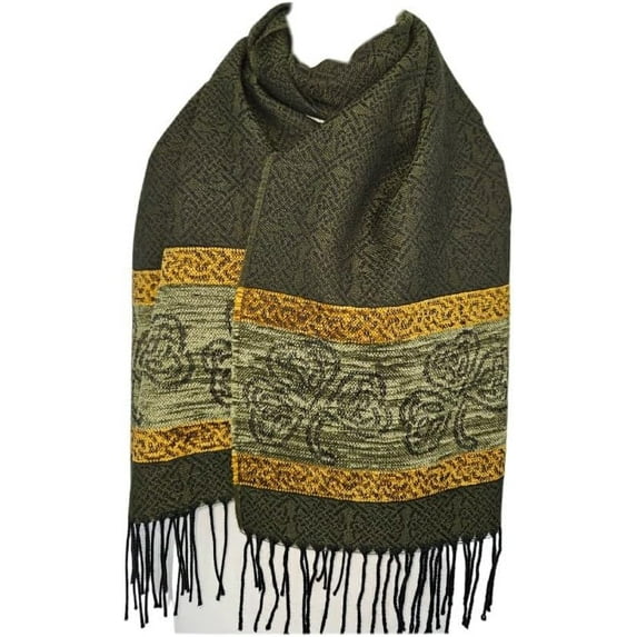 Ladies Celtic Scarf With Fringe, 45% wool and 55% chenille, Made in Scotland (Shamrock)