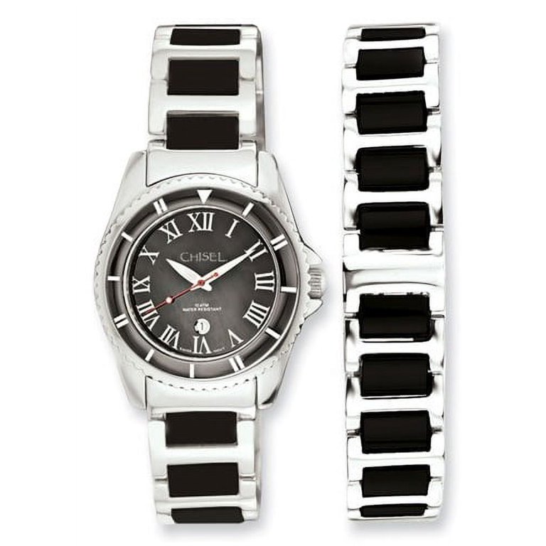Ladies Ceramic & Stainless Steel Black Dial Watch & 7.5in  display picture 1