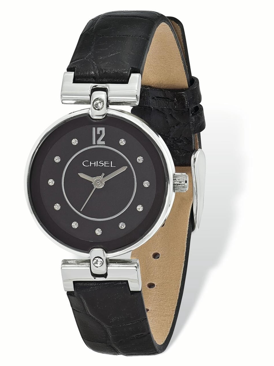Chisel Ladies Black Dial Black Leather Watch Ladies Chisel Rose IP-plated Floral Dial Black Strap Watch  main image 2
