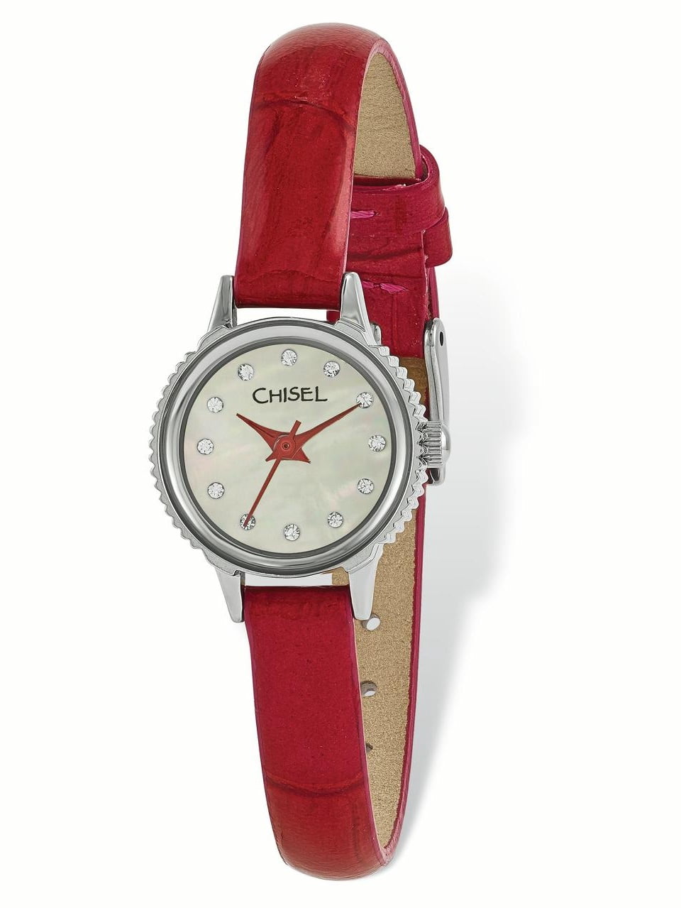 Ladies Chisel Stainless Steel Red Leather Strap Watch  display picture 3