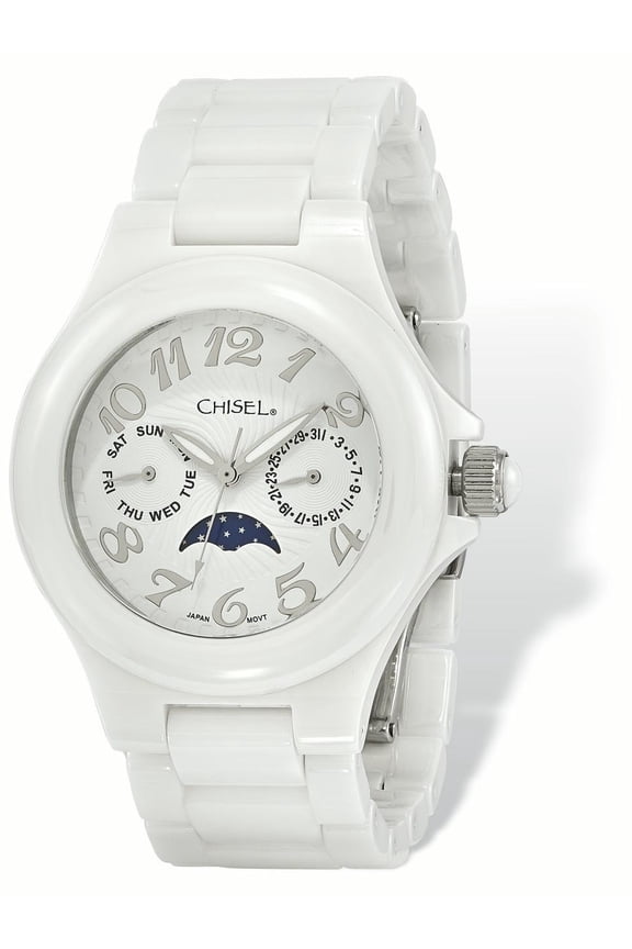 Ladies Chisel White Ceramic White Dial Watch