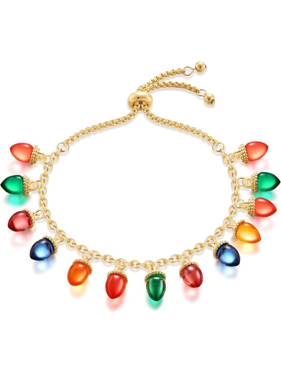 Ladies Christmas Bracelet Colourful Christmas Bulb Bracelet Christmas Candy Bead Bracelet Adjustable Christmas Ornament Charm Bracelet