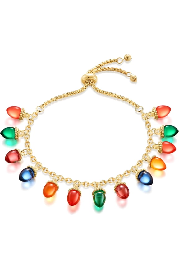 Ladies Christmas Bracelet Colourful Christmas Bulb Bracelet Christmas Candy Bead Bracelet Adjustable Christmas Ornament Charm Bracelet