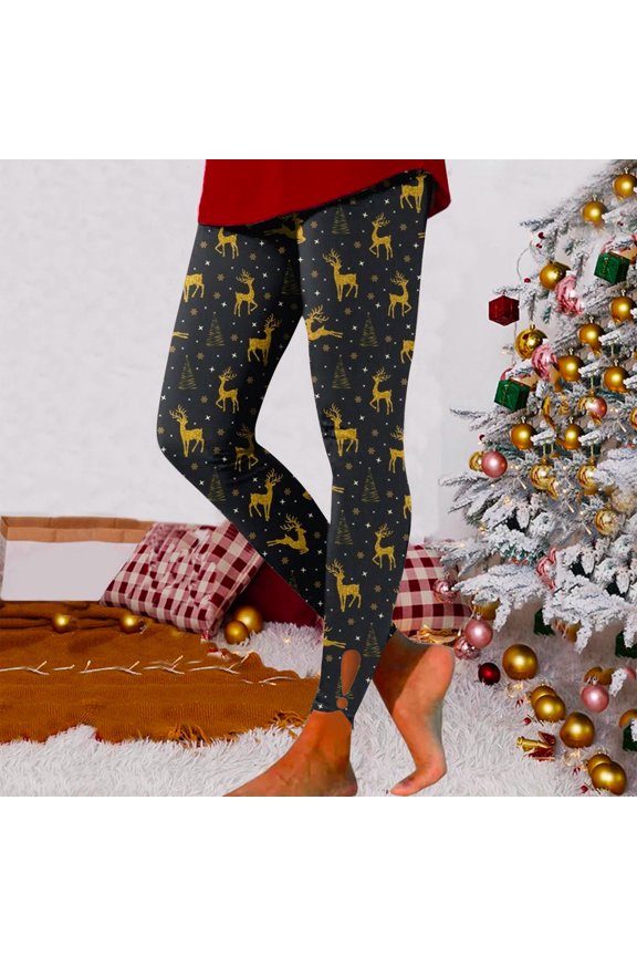 Ladies' Christmas Fashion Casual Golden Deer Cup Printed Hollow Tight Pants Lifting Fitness Leggings Yoga Pants Womens plus Size Summer Tops for Leggings Women Workout Leggings High Waist plus Size
