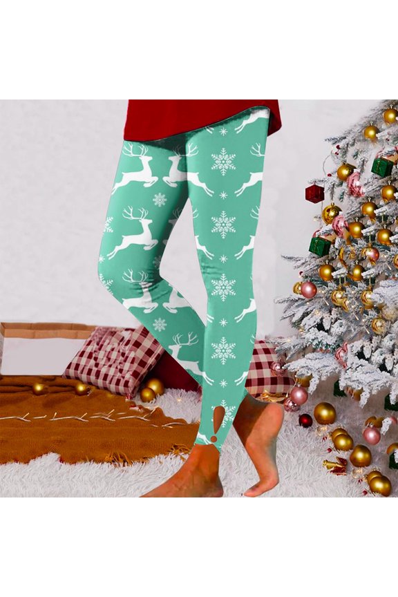 Ladies' Christmas Fashion Casual Golden Deer Cup Printed Hollow Tight Pants Lifting Fitness Leggings Yoga Pants Womens plus Size Summer Tops for Leggings Women Workout Leggings High Waist plus Size
