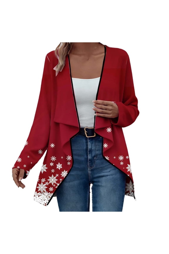 Ladies' Christmas Gift Cardigan - Long Sleeve Jacket, Adorable Santa Holding Present Print, Christmas Tree Snowflake Reindeer, Soft Fabric & Flattering Fit, Festive Gift for Friends & Relatives