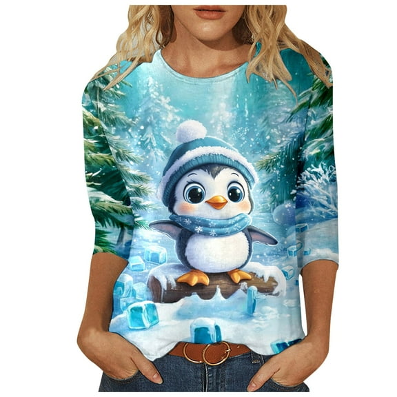 Ladies Christmas Penguin Series Quarter Sleeve