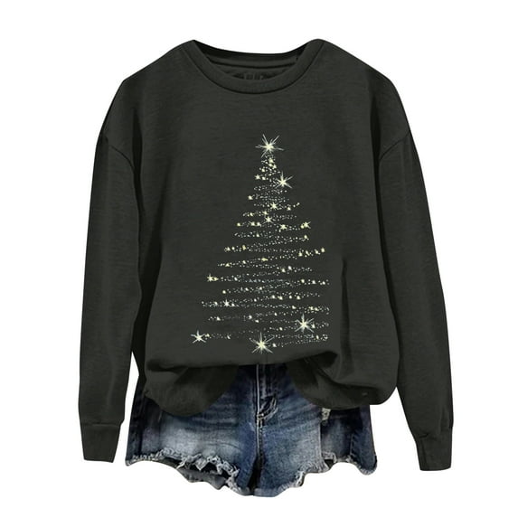 Ladies' Christmas Printed Casual Long Sleeved Round Neck Sports Hoodie Top, Comfortable Pullover for Women, Festive Holiday Apparel, Streetwear Style,Black,2XL