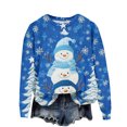 thumbnail image 1 of Ladies' Christmas Printed Casual Long Sleeved Round Neck Sports Hoodie Top, Comfortable Pullover for Women, Festive Holiday Apparel, Streetwear Style,Blue,M, 1 of 4
