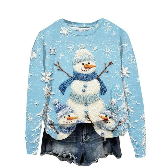 Ladies' Christmas Printed Casual Long Sleeved Round Neck Sports Hoodie Top, Comfortable Pullover for Women, Festive Holiday Apparel, Streetwear Style,Dark Blue,2XL