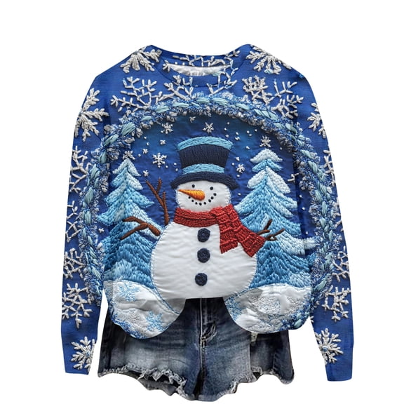 Ladies' Christmas Printed Casual Long Sleeved Round Neck Sports Hoodie Top, Comfortable Pullover for Women, Festive Holiday Apparel, Streetwear Style,Deep Red,L