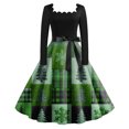 thumbnail image 1 of Ladies' Christmas Printed Fashionable Square Neck Casual Slim Fit Long Sleeved Dress for Women Holiday Party and Elegant Events,Dark Green,M, 1 of 5