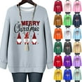 thumbnail image 1 of Ladies' Christmas Printed Round Neck Long Sleeved T-shirt Sweatshirt Top, Merry Christmas Themed Fall Winter Casual Wear with Comfort Fit for Daily Use,Blue,M, 1 of 5