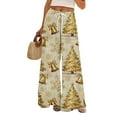 thumbnail image 1 of Ladies' Christmas Printed Wide Leg Pants - Loose Casual Elastic Waist Drawstring With Pockets, Khaki Size XL, 1 of 7