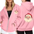 thumbnail image 1 of Ladies' Christmas Printed Zipper Long Sleeved Pocket Drawstring Casual Hooded Sweatshirt, 1 of 8