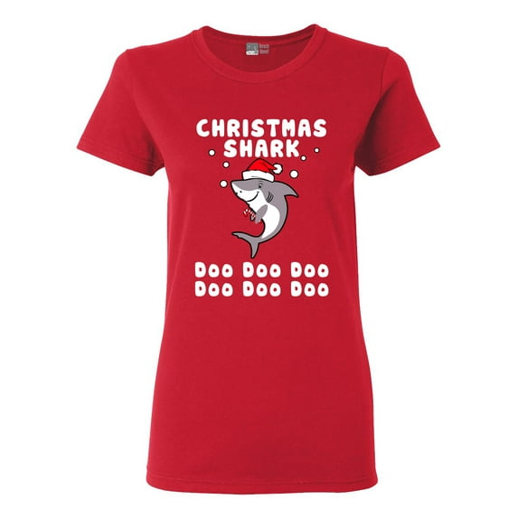 Ladies Christmas Shark Doo Doo Doo Funny DT T-Shirt Tee
