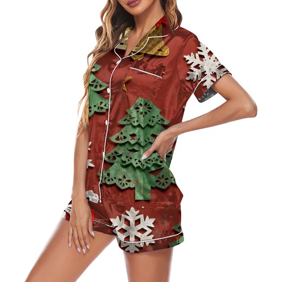 Ladies Christmas Style Short Sleeve and Short Skirt Pajama Set Casual Comfort Sleep Outfit for Home Relax