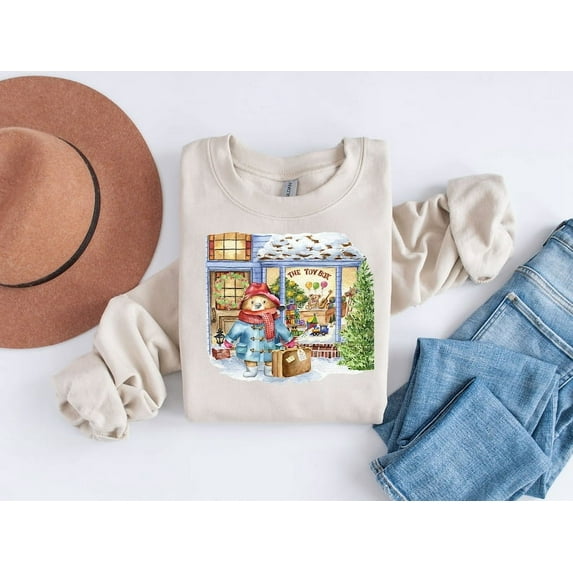 Ladies Christmas Sweatshirt, Christmas Paddington Bear Sweatshirt, Cute Bear Sweater, Paddington Bear in London Sweatshirt, Christmas Gift