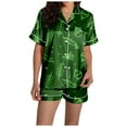 Ladies Christmas Themed Printed Silk Satin Short Sleeved Pajama Set