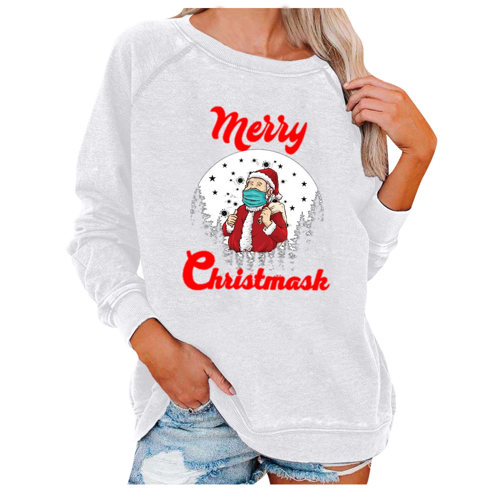 Ladies Christmas Tops Women's Tops Printed Half Zipper Fuzzy Fleece