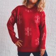 Ladies Christmas Wool Knit Round Neck Print LongSleeved Sweater Women