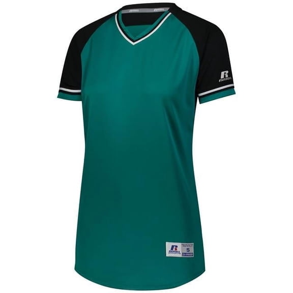 Ladies Classic V-Neck Softball Jersey, Aqua & Black & White - Extra Large