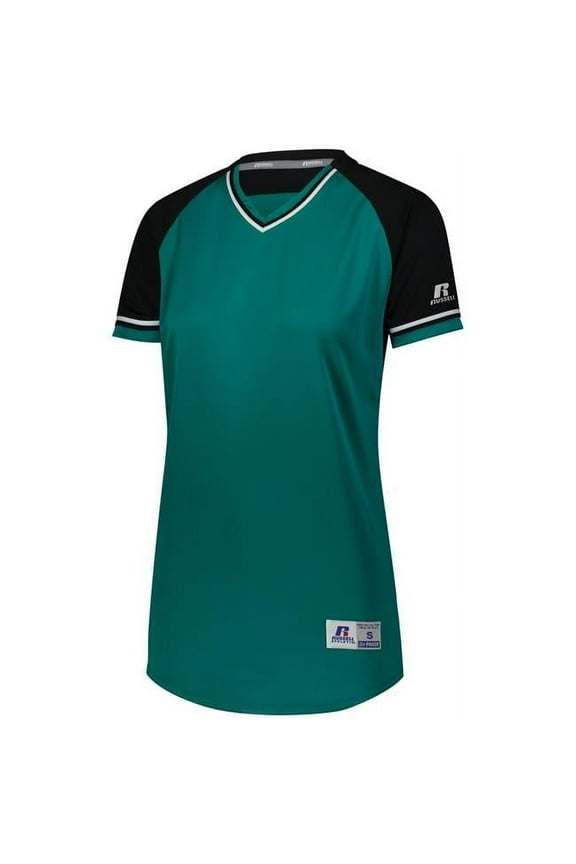 Ladies Classic V-Neck Softball Jersey, White & True Red & White - Medium