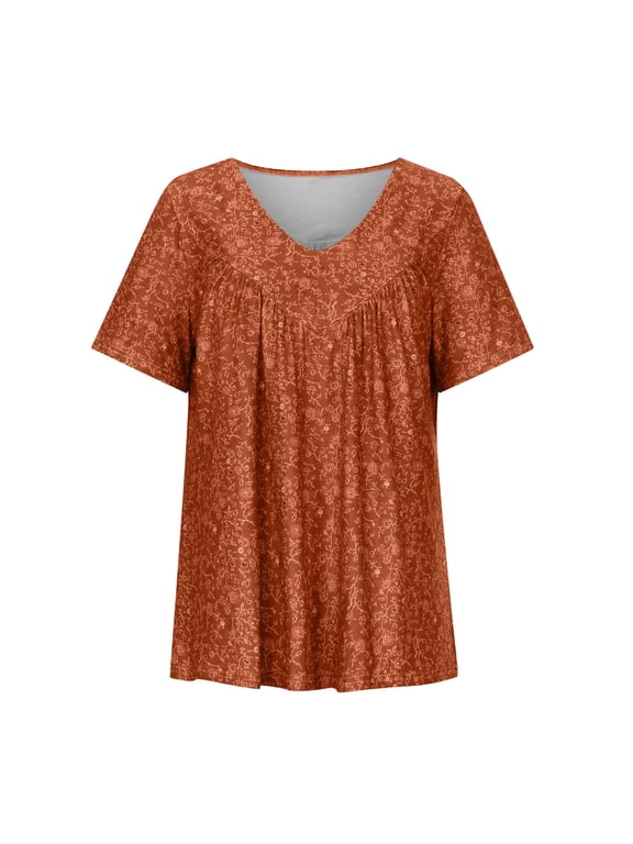 Ladies Shirts Womens Tops Plus Size Short Sleeve V-Neck Blouse Pullover Tee Top