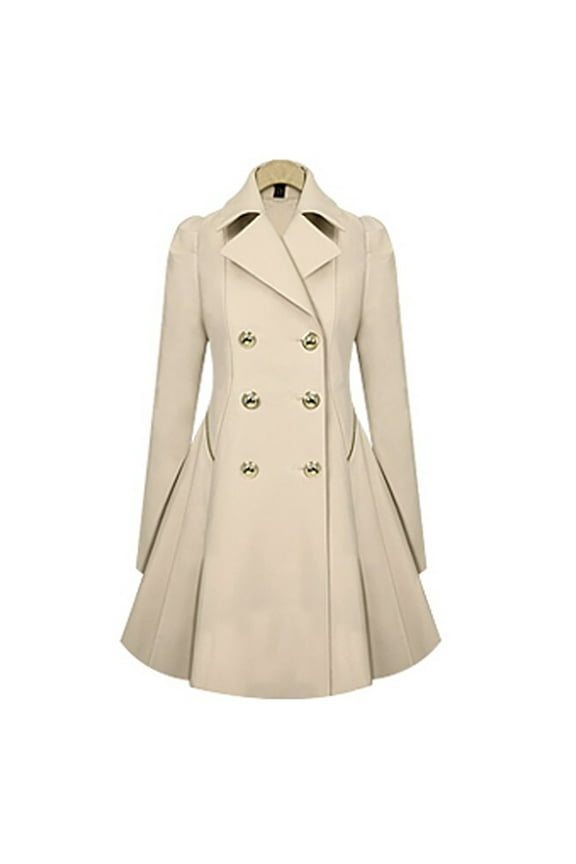 Ladies Coat Winter Coat Lapel Double Breasted Coat Knee Length Trench Coat Winter Long A-Line Jacket Outwear