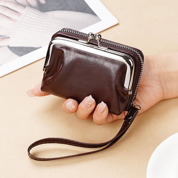 Ladies Coin Purse with Snap Closure and Zipper Compartment, Compact 3-in-1 Wallet Card Holder for Cash Change and Cards, Slim Minimalist Clip Wallet for Everyday Carry and Gifting