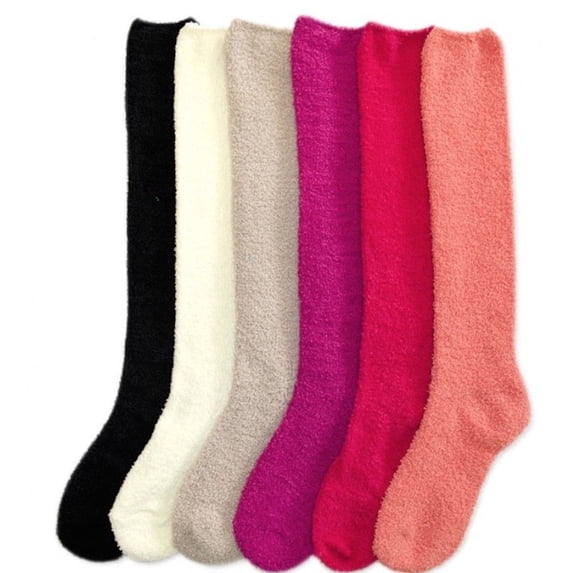 Ladies Colorful Fleece Knee High Socks Assorted 6 Pack 9-11 One Size