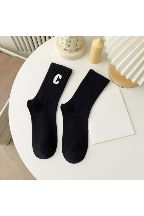 Ladies Combed Embroidered Letter Big C College Style Sports Socks Socks Net Tights for Women Skeleton Sicks Family Christmas Stockings Patterned Tights Tan Plain Top Stockings Mesh Stockings Thick