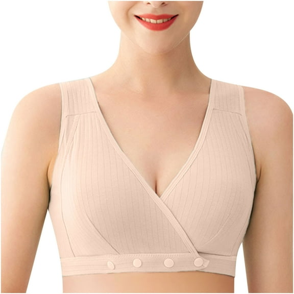 Ladies Comfortable Breathable Front Buckle Vest Style Gathers Breastfeeding Pregnant Bra Woman Underwear On Beige L(L)