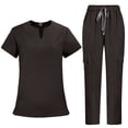thumbnail image 1 of Ladies' Comfortable and Casual Solid Color Short Sleeved Pants Protective Suit Set for Nursing and Caregiver Uniforms, Ideal for Medical Work and Daily Use,Coffee,M, 1 of 6
