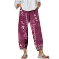 thumbnail image 1 of Ladies Comfy Loose Fit Beach Pants with Pockets Wide Leg Pants, Summer/Fall Cotton Linen Capri Pants for Women Loose Cropped Stretch Tapered Lantern Harem Pants Capris , Purple&XXL, 1 of 4